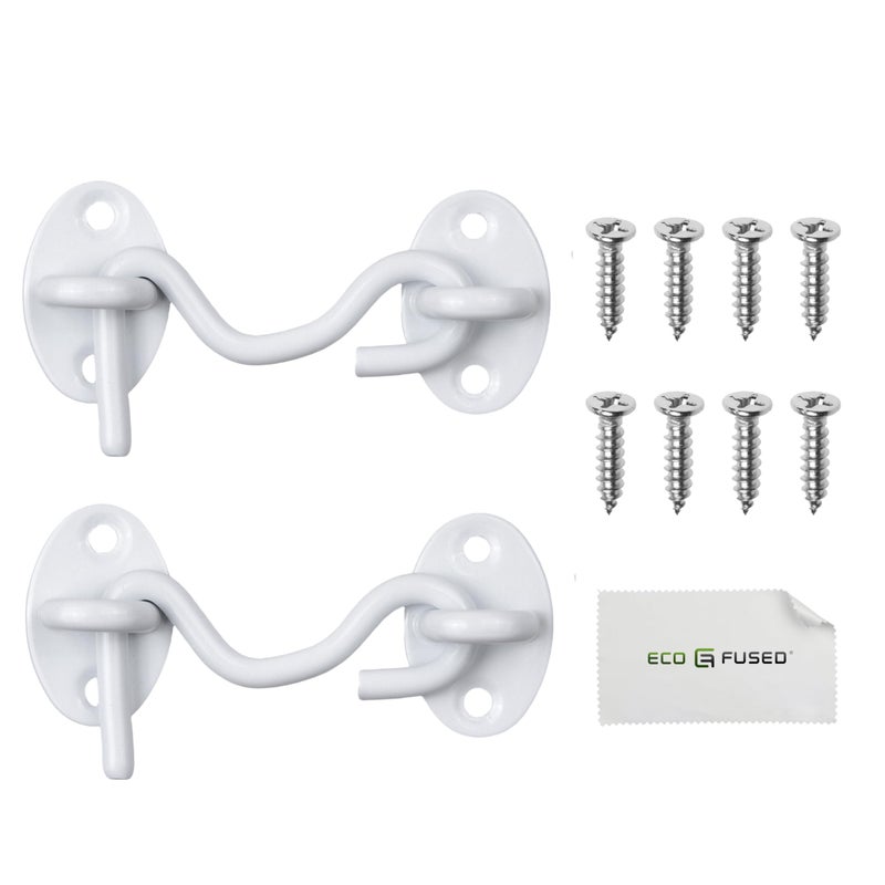Eco-Fused 3-inch Heavy Duty Hook and Eye Latch - 2X Barn Door Lock (White)  8X Mounting Screws - Powder Coated Stainless Steel Hooks for Door  Windows  Sheds  Fences  Gates  Closets  Cabinets - Image 1